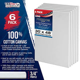 U.S. Art Supply 30 x 48 inch Stretched Canvas 12-Ounce Triple Primed, 6-Pack - Professional Artist Quality White Blank 3/4" Profile, 100% Cotton, U.S. Art Supply