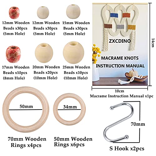 152pcs Macrame Kits for Beginners 3mm x 220yards Natural Cotton Macrame Cord with Wooden Beads,Wooden Rings,Wooden Sticks,Metal Rings Macrame ZXCDINO