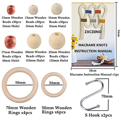 152pcs Macrame Kits for Beginners 3mm x 220yards Natural Cotton Macrame Cord with Wooden Beads,Wooden Rings,Wooden Sticks,Metal Rings Macrame - WoodArtSupply