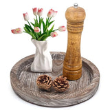 Round Decorative Wood Trays for Coffee Table Counter Farmhouse Kitchen Home Decor Centerpiece Wooden Candle Holder Tray Circular Serving Platters Ayiaren