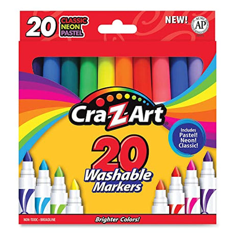 Cra-Z-Art Washable Markers, Broad Point, Assorted Colors, 20/Pack (44402Wm-20) Cra-Z-Art