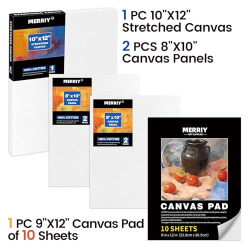 MERRIY 29-Piece Acrylic Paint Set, Painting Supplies Kit with Tabletop Sketch Box Easel, 12 Colors Acrylic Paints,10"x 12" Stretched Canvas,Premium MERRIY