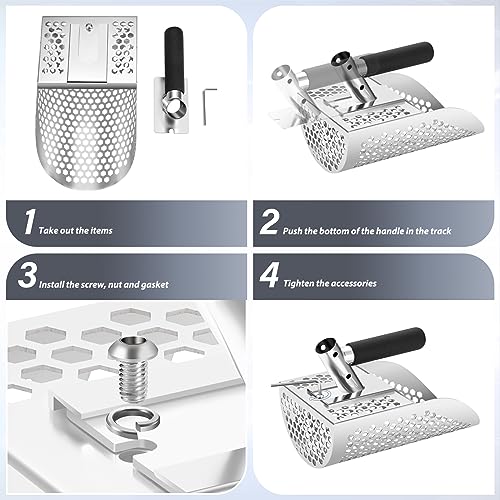 GADFISH Sand Scoop for Metal Detecting, Heavy Duty Metal Detector Beach Finds Scoop, Stainless Steel Metal Detecting Tool Digging Shovel Fast Sifting GADFISH