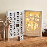 Wooden Advent Calendar with Drawers, 12 Inch Reusable Advent Calendar with Lights, White Wood, Battery Operated, Empty Boxes to Fill, Decorative Fold LampLust