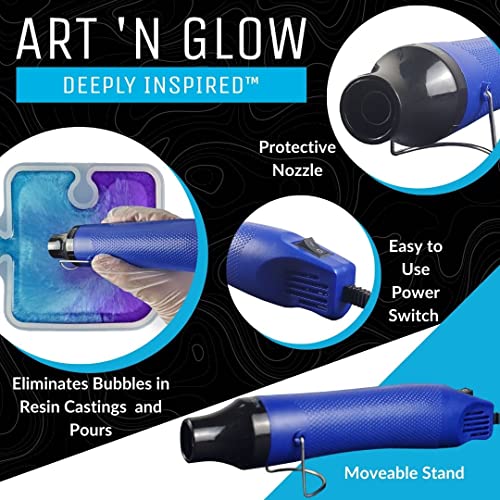 Art 'N Glow Heat Gun - Handheld Electric Heatgun for Epoxy Resin & DIY Craft, Multifunctional Hot Air Gun for Resin Art Projects (Blue) Art 'N Glow
