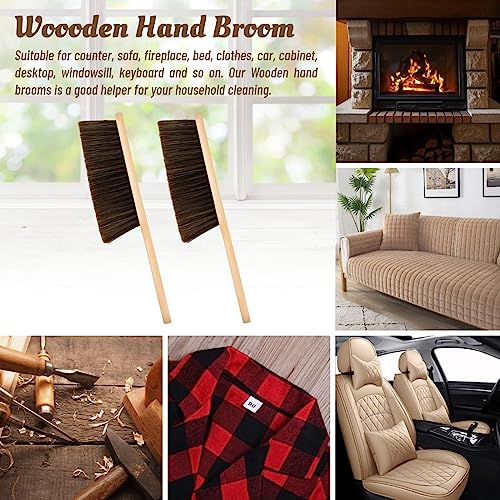 2 Pieces Woooden Dust Brush Hand Broom Bench Brush with Long Wood Handle Whisk Broom Soft Bristle Brush for Counter Bed Sofa Car Fireplace Clothes Dazzhues