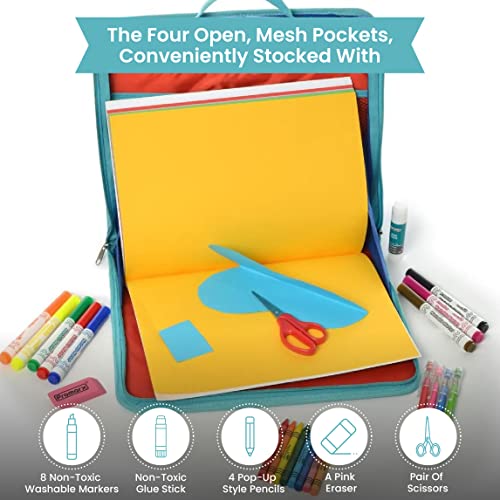 Kittrich Corporation EZDesk Travel Activity Kit, Laptop Style Desk with Writing and Kids Art Supplies, Perfect for Travel, 64 Piece set, 11.4" X KITTRICH