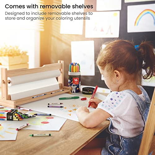 Arteza Kids Paper Roll Dispenser with 1 Roll of Drawing Paper, 16.5 Inches x 74.8 Feet, 47-lb Paper, Made of Pine Wood, Art Supplies for Kids ARTEZA
