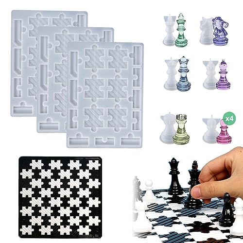 Chess Molds for Resin Casting 13" Detachable Puzzle Chess Board Resin Mold 3D Chess Set Crystal Epoxy Game Silicone Molds DIY Art Crafts Making - WoodArtSupply