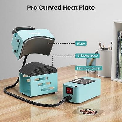 JESIMAIK Hat Press, Heat Press Machine for Caps with 3.15"×5.5" Curved Heating Element & Silicone Platen - No Crease, LCD Digital Temperature & Timer - WoodArtSupply