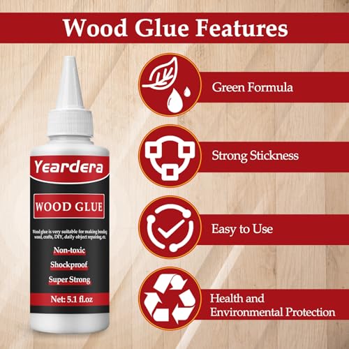 Yeardera Wood Glue, Professional Furniture Repair Glue, Clear Carpenter Glue, Strong Wood Glue for Crafts, Furniture, Wood Floor and Wood Products Yeardera
