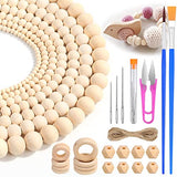 Wooden Beads for Crafts, 660 Pcs Natural Loose Wood Beads Rings Bulk Include Unfinished Beads with Holes, Smooth Wooden Ring, Polygon Spacer Beads Lucomb