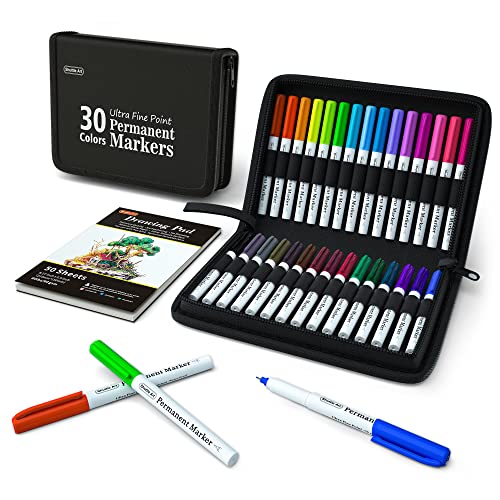 Shuttle Art Permanent Markers, 30 Assorted Colors Ultra Fine Point Permanent Marker Packed in Travel Case, Ideal Colored Markers Set for Adults