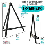 U.S. Art Supply 12" High Black Wood Display Stand A-Frame Artist Easel (Pack of 4) - Adjustable Wooden Tripod Tabletop Holder Stand for Canvas, US Art Supply