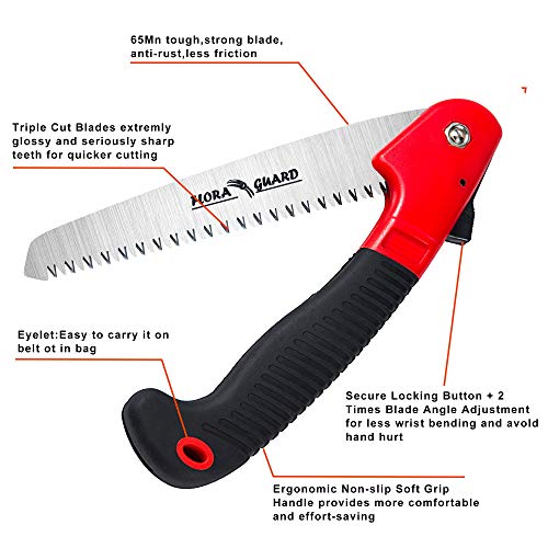 FLORA GUARD Folding Hand Saw, Camping/Pruning Saw with Rugged 7.7 Inch Blades Professional Folding Saw Razor Tooth Sharp Blade Solid Grip(Red) FLORA GUARD