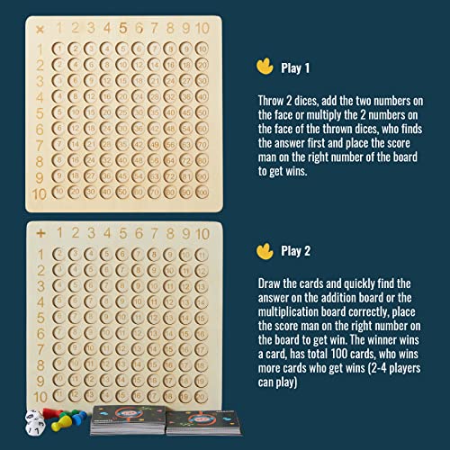 Asweets 2 in 1 Wooden Montessori Multiplication Addition Board Game Montessori Toy Educational Math Table Board Game Double-Sided Boards for Toddlers Asweets