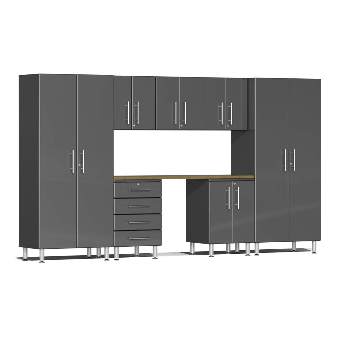 Ulti-MATE UG22082G 8-Piece Garage Cabinet Kit with Bamboo Worktop in Graphite Grey Metallic - WoodArtSupply