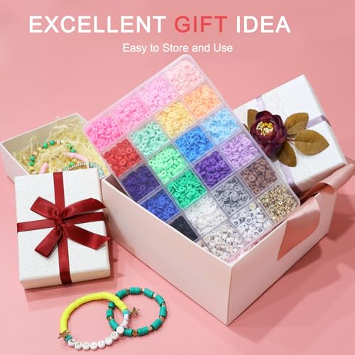 Redtwo 3400 Clay Beads Friendship Bracelet Making Kit for Beginner, Preppy Polymer Heishi Beads Jewelry Making Kit with Charms, Gifts for Teen Girls Redtwo