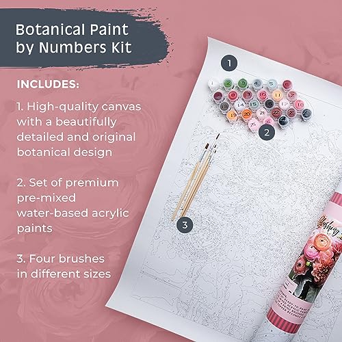 Pink Picasso Kits Botanical Floral Paint by Number for Adults | DIY Canvas Painting Kits Color by Numbers Drawing Arts and Crafts As Seen On Shark - WoodArtSupply