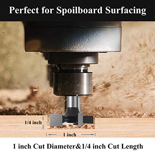 CNC Spoilboard Surfacing Router Bit, 1/4 inch Shank Carbide Tipped Surface Planing Bottom Cleaning Cutter Slab Flattening Router Bit, Wood Milling
