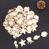 Amosfun 100pcs Unfinished Wood Cutouts Sea Animal Star Fish Shaped Wood Pieces for Kids DIY Art Craft Home Decoration (Random Pattern) Amosfun