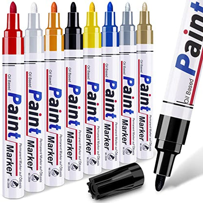 8 Colors Paint Pens Paint Markers - Permanent Oil Based Paint Markers for Metal Wood, Paint Pens for Fabric Paint Ceramic Plastic Canvas Rock