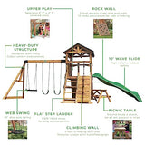 Backyard Discovery Endeavor II All Cedar Wood Swing Set Playset for Backyard with Wave Slide Climbing Wall with Rope Picnic Table Double Wide Rock Backyard Discovery