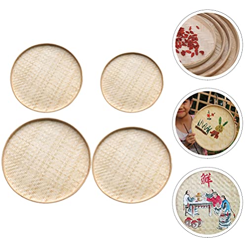 VOSAREA 4pcs Bamboo Woven Storage Plate Serving Tray Arts and Crafts Organizer Bamboo Weaving Art Painting Hanging Ornament - WoodArtSupply