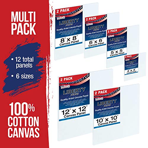 U.S. Art Supply Square Variety Assortment Professional Artist Quality Acid Free Canvas Panels 12-Total Panels (2-EA: 12x12, 10x10, 8x8, 6x6, 5x5, U.S. Art Supply