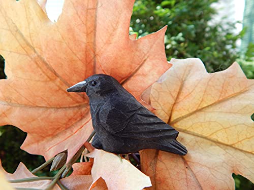 Selsela Raven Black Bird Crow Figurine Statue Sculpture Art Miniature Wood Carving Decor Small Animal - WoodArtSupply