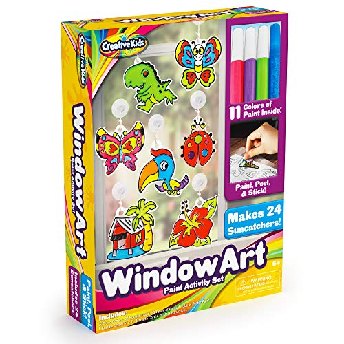 Creative Kids Window Paint Art Kit – Make Your Own Suncatchers Set – 24 Sun Catchers, 24 Suction Cups & 11 Paints – Suncatchers for Kids to Paint -