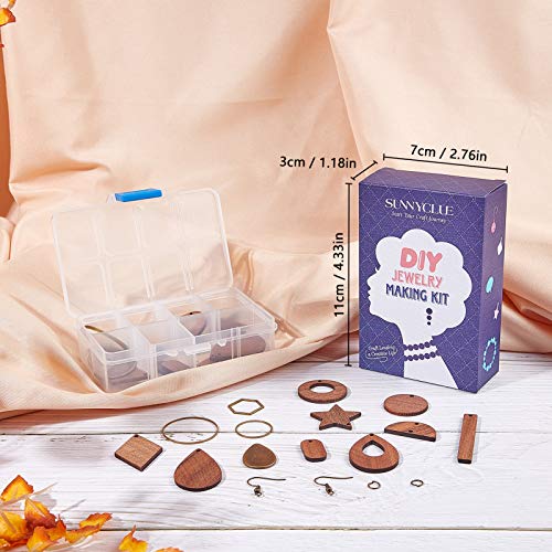 SUNNYCLUE 1 Box DIY 8 Pairs Wooden Dangle Earrings Geometric Wood Earrings Making Starter Kit with 16Pcs Earring Hooks 30Pcs Jump Rings for Women SUNNYCLUE