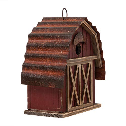 Glitzhome 10.25" H Hanging Birdhouse Rustic Wooden Barn Garden Bird House for Outdoor glitzhome
