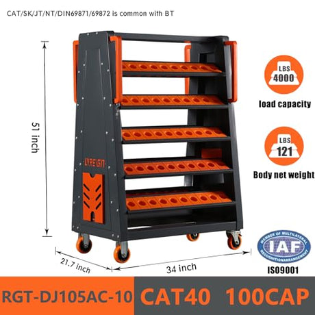 CAT40 CNC Tool Cart-100 Cap, 5-Tier CNC Rolling Carts with Wheels，40 Taper Tool Holder, CNC Mobile Tool Holder, CNC Tool Organizer, CAT 40 Tool LYREIGN