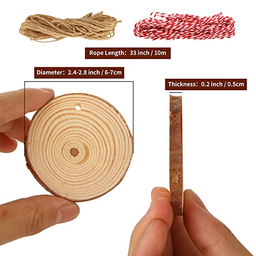 Acrux7 100 PCS Natural Wood Slices for Painting, 2.4-2.8 Inch Unfinished Wood Slices Predrilled with Hole, Round Wooden Slices for DIY Crafts, Arts, Acrux7