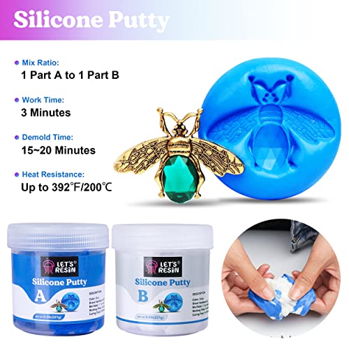 LET'S RESIN Silicone Putty,1LB/40A Silicone Mold Making Kit, Non-Toxic,Strong&Flexible, Easy 1:1 Mixing Ratio for Reusable Silicone Molds, Resin LET'S RESIN