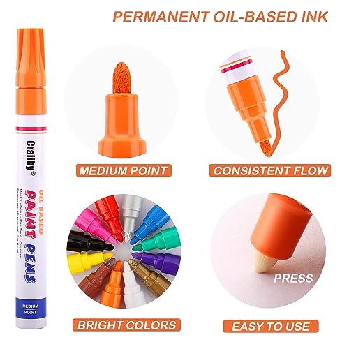 Permanent Paint Markers, Waterproof Oil Based Medium Tip, Quick Drying Pen for Metal Rock Painting Mugs Fabric Canvas Clothes Wood Plastic Marking Craiiby
