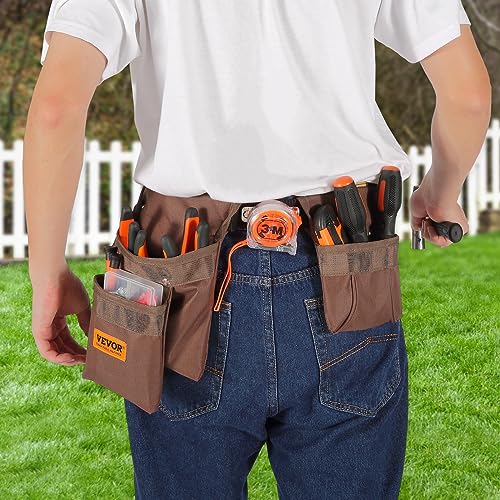 VEVOR Tool Belt, 13 Pockets, Adjusts from 29 Inches to 54 Inches, Polyester Heavy Duty Tool Pouch Bag, Detachable Tool Bag for Electrician, - WoodArtSupply