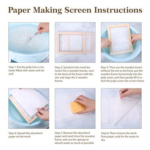 Caydo 3 Pieces Paper Making Frame Kit, Papermaking Mould and Deckle with Mesh, Absorbent Paper and Sponge for Kids Adults Supplies(5 x 7 Inches, 7.5 Caydo