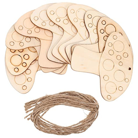 SEWACC 50 Sets Wooden Mushroom Cutouts Unfinished Wood Shapes Blank Wood Embellishments with Hemp Ropes for DIY Projects Home Decor SEWACC