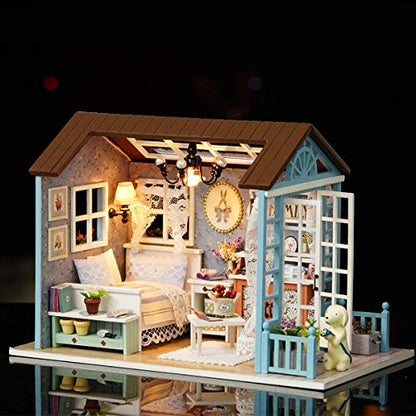 TuKIIE DIY Miniature Dollhouse Kit, 1:24 Scale Wooden Mini Christmas Doll House Accessories with Furniture for Kids Teens Adults(Forest Times)