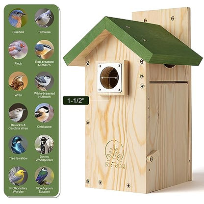 Wooden Bird House for Outside, Bird Box with Viewing Window and Predator Guard, Bluebird Houses for Outside Clearance, Nesting House on a Pole for