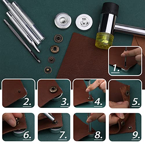 Yizzvb 320 Pcs Leather Rivets Kit, 60 Pcs Leather Snap Fasteners, 2 Size Leather Rivets Double Cap Rivet Kit, Double-Sided Nylon Hammer, 5 Pcs - WoodArtSupply