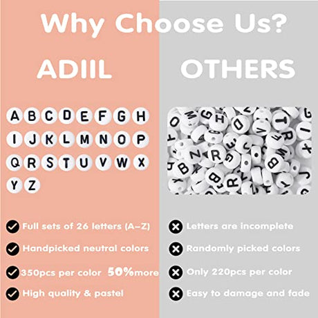 ADIIL 7200pcs Clay Beads Bracelet Making Kit, 20 Neutral Colors 6mm Polymer Heishi Beads for Jewelry Making, Friendship Bracelet Kit with Letter ADIIL