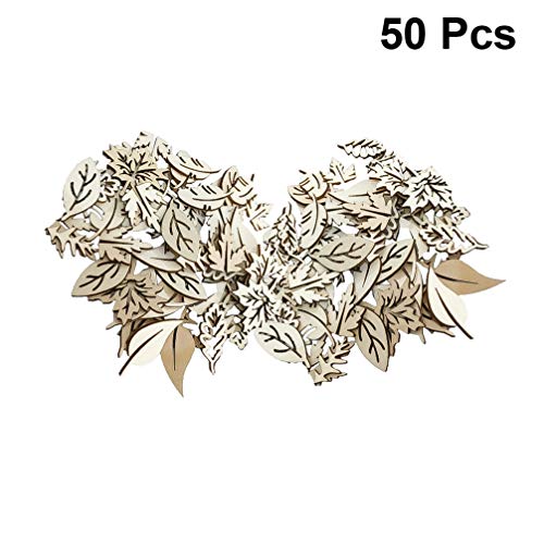 Happyyami 50pcs Wooden Leaves Unfinished Wood Cutouts Wood Shapes Pieces Wood Discs Slices for DIY Craft Wedding Birthday Party Favors Centerpieces