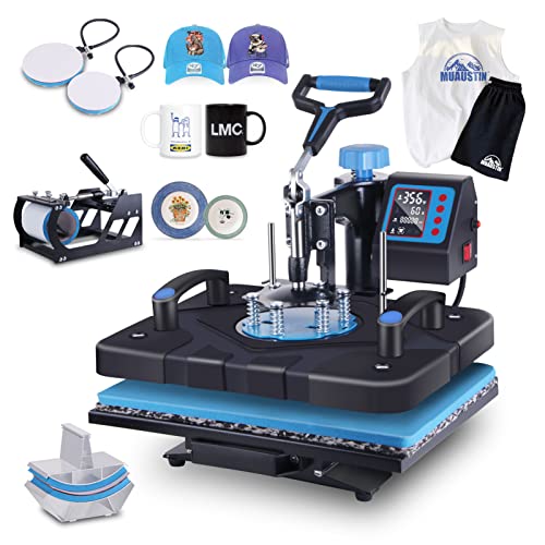 HORGELU Upgraded 5 in 1 Heat Press Machine 12x15 Inch Heat Transfer Machine 360-Degree Swing Away Multifunction Digital Sublimation Combo Heat Press - WoodArtSupply