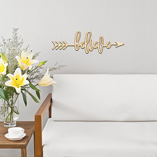 Believe Right Arrow Wood Sign Home Decor Wall Art Hanging Rustic Unfinished 18" x 6" Woodums