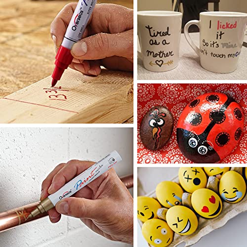 Permanent Paint Markers Pens - 3 Pack White Oil Based Paint Pens, Medium Tip, Quick Drying and Waterproof Marker Pen for Metal, Rock, Wood, Fabric, Overseas