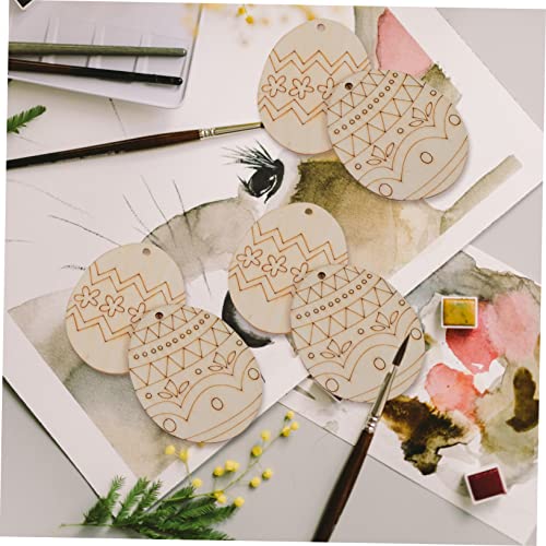 Yardenfun 60pcs Easter Egg Wooden Pendant Easter Wood Cutouts Easter Wood Slices Unfinished Wood Cutout Blank Ornaments DIY Easter Wood Pendant Yardenfun