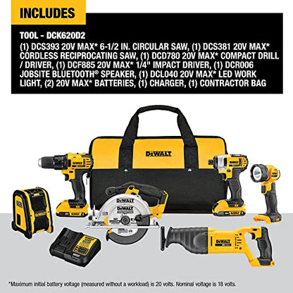 DEWALT 20V MAX Combo Kit, Compact 6-Tool (DCK620D2) - WoodArtSupply